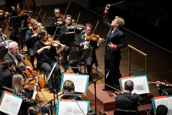 Maestra Marin Alsop conducts the National Symphony Orchestra for a performance of Julia Wolfe's <em>Her Story</em> on Feb. 27.