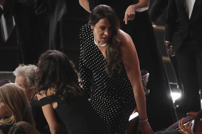 Karla Sofía Gascón appears in the audience during the Oscars on Sunday, March 2, 2025, at the Dolby Theatre in Hollywood.