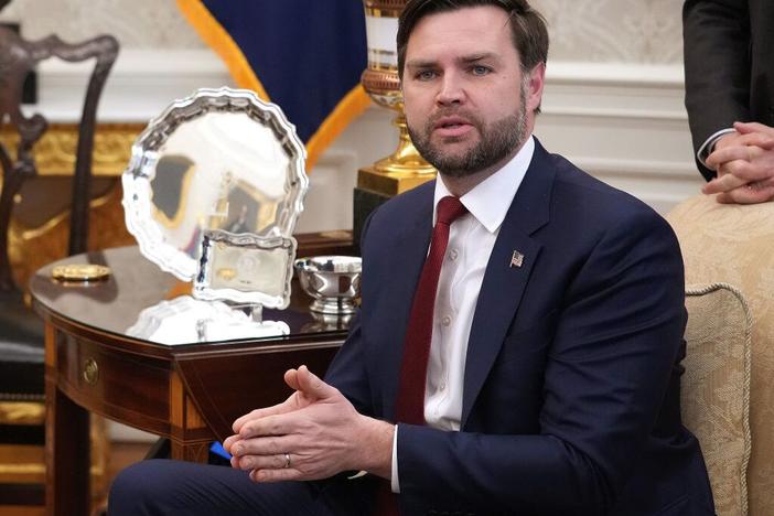 Vice President Vance speaks during a meeting with President Trump and Ukrainian President Volodymyr Zelenskyy in the Oval Office on Feb. 28.
