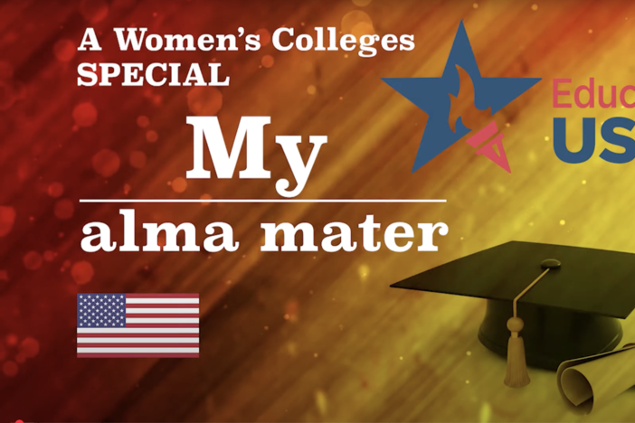 A screenshot from the Youtube video from EducationUSA entitled, "What is Unique about a women's college?"