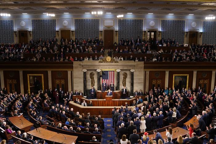 President Trump speaks during an address to a joint session of Congress on Tuesday night.