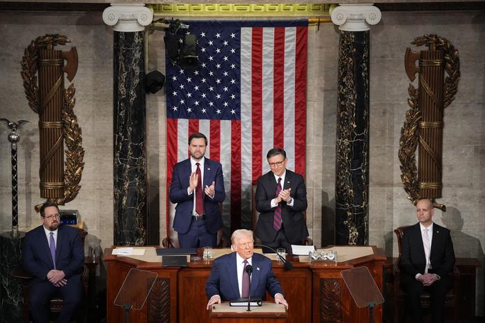 U.S. President Donald Trump addresses a joint session of Congress at the U.S. Capitol on March 4.
