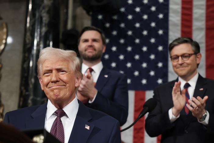 President Trump arrives to address a joint session of Congress at the U.S. Capitol.