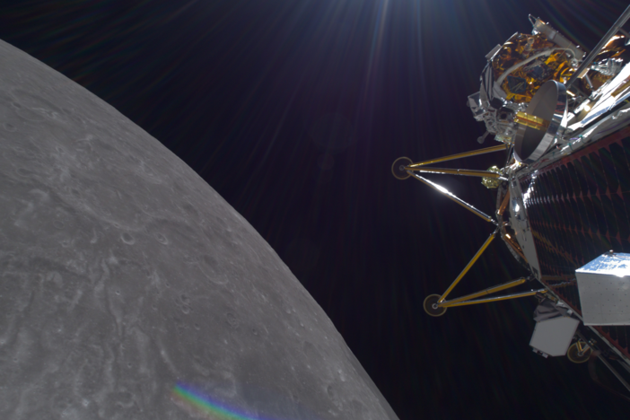 A view of the moon from Intuitive Machine's Athena Lander.