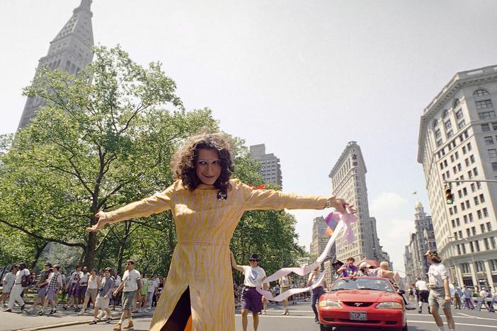 Sylvia Rivera leads an ACT-UP march past New York's Union Square Park in June 1994.