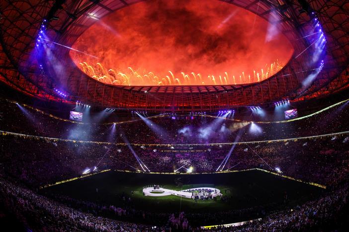 Fireworks go off after Argentina's victory at the 2022 FIFA World Cup in Lusail City, Qatar.
