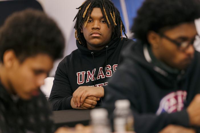 Gabriel Dorvil, 14, has struggled mightily with his mental health. He is already 6'4" tall and often mistaken for an adult. A curriculum at church has helped him accept himself and deal with how people sometimes react to him.