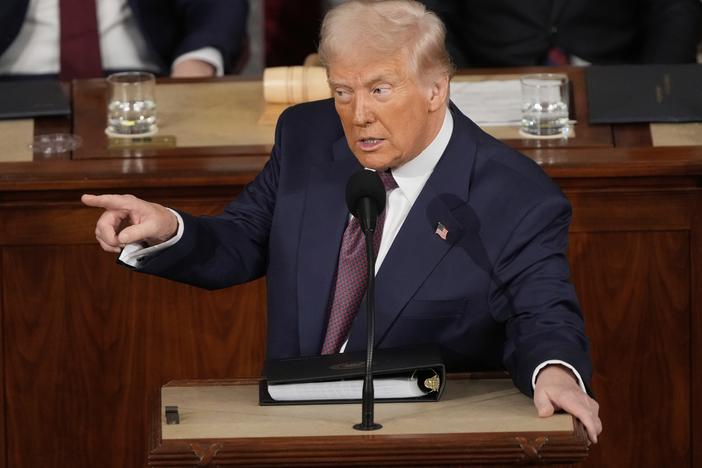 President Donald Trump addresses a joint session of Congress at the Capitol in Washington, Tuesday, March 4, 2025. (AP Photo/Ben Curtis)