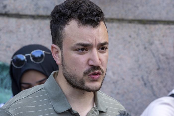 Mahmoud Khalil is shown on the Columbia University campus in New York at a pro-Palestinian protest encampment on April 29, 2024.