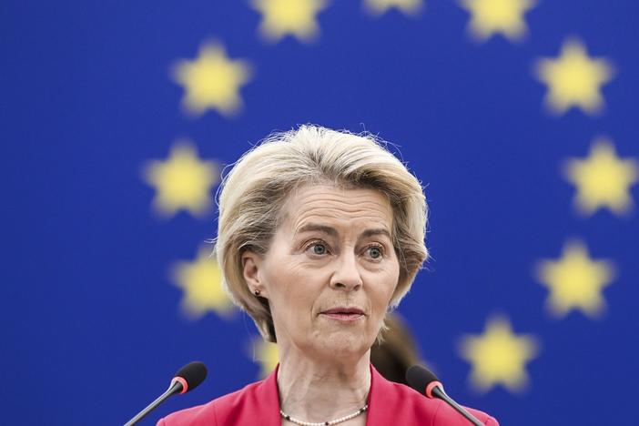 European Commission president Ursula von der Leyen addresses European Parliament members on new plans to ramp up defense spending agreed at last week's summit, Tuesday, March 11, 2025 at the European Parliament in Strasbourg, eastern France.