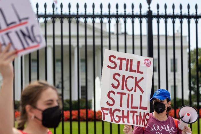 Long COVID patients haven't stopped pushing for more research funding to find treatments for their condition, including this protest in Washington, D.C. in 2022.