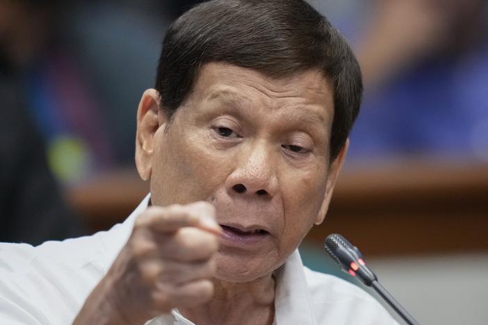 Former Philippine President Rodrigo Duterte speaks during a senate inquiry on the so-called war on drugs during his administration at the Philippine Senate, Oct. 28, 2024, in Manila, Philippines.