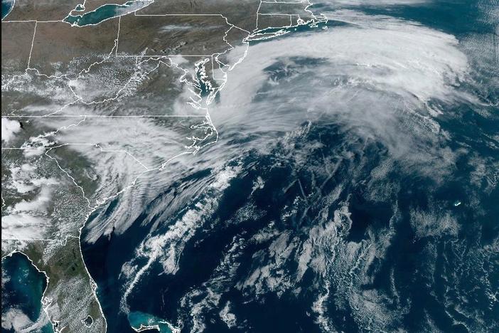 This satellite image from NOAA shows a March megastorm building across the United States on Thursday, March 13, 2025.