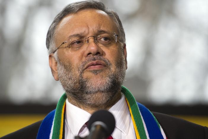 South Africa's ambassador to the U.S. Ebrahim Rasool speaks at the South African Embassy in Washington, Dec. 6, 2013.