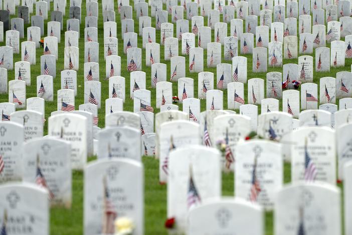 Graves with flags for Memorial Day are seen in Section 60 of Arlington National Cemetery, in Arlington, Va., on May 27, 2024.