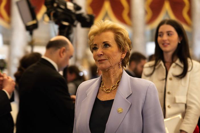 Secretary of Education Linda McMahon arrives to President Trump's joint address to Congress on March 4 in Washington, D.C.