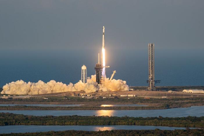 The SpaceX Falcon 9 rocket and Dragon spacecraft launches from the Launch Complex 39A at NASA's Kennedy Space Center on March 14, 2025 in Cape Canaveral, Florida.