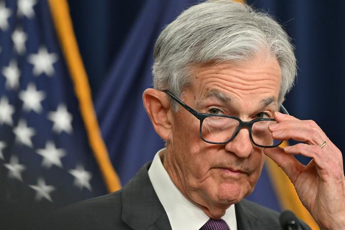 Federal Reserve chairman Jerome Powell and his colleagues left interest rates unchanged Wednesday. Inflation eased last month, but prices are still climbing faster than the central bank would like.