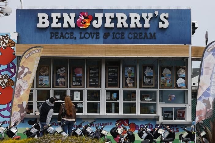 A Ben & Jerry's storefront in San Francisco, pictured Wednesday. The ice cream company says in a legal filing that Unilever unlawfully and abruptly ousted its CEO earlier this month.