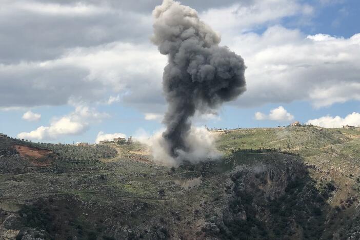Smoke billows from the site of Israeli artillery shelling that targeted the area of the southern Lebanese village of Yohmor on Saturday.