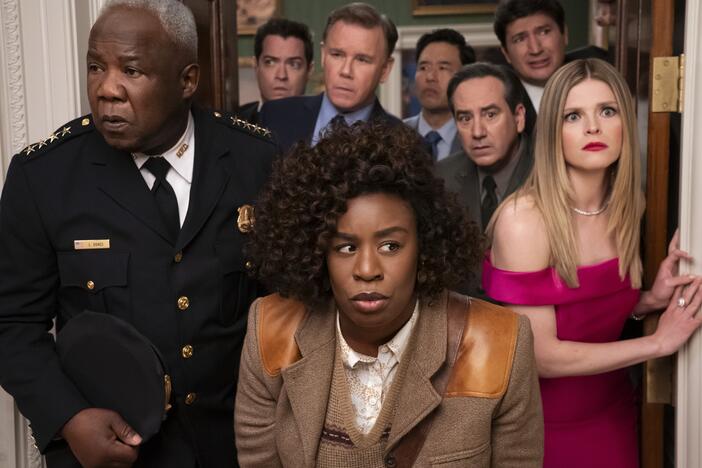 Uzo Aduba, center, stars as detective Cordelia Cupp in Netflix's <em>The Residence.</em>