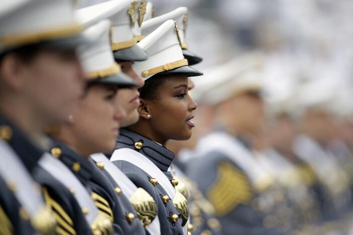 The Pentagon's push to cleanse online materials of DEI-related content could alienate potential recruits from important demographics, experts tell NPR. Here, a 2016 photo shows cadets at their graduation and commissioning ceremony at the U.S. Military Academy in West Point, N.Y.