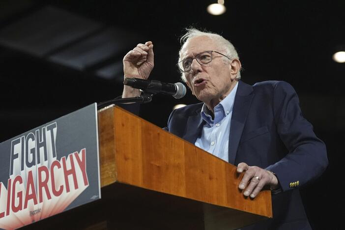 Sen. Bernie Sanders, I-Vt., speaks during a "Fighting Oligarchy" tour event at Arizona State University, Thursday in Tempe, Ariz.