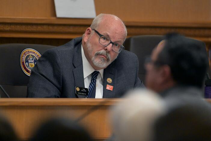 Sen. Tom Sullivan hears testimony of opponents of a bill at Old Supreme Court chamber of Colorado State Capitol building in Denver, Colo., on March 8, 2023.
