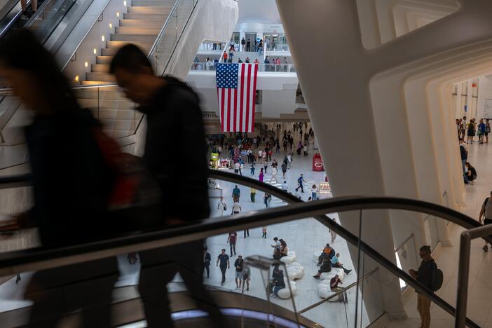 People walk through the Westfield World Trade Center shopping mall in New York City.