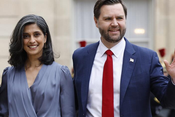 Vice President JD Vance and second lady Usha Vance as seen at the Elysee Palace, in Paris, on Feb. 11, 2025.
