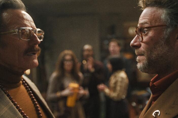 Bryan Cranston and Seth Rogen in <em>The Studio</em>, debuting Wednesday on Apple TV+.