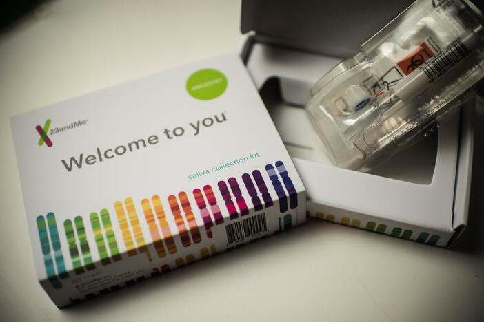 This 2018 image shows a 23andMe saliva collection kit used for DNA testing. The California-based company announced this week that it was going into bankruptcy.