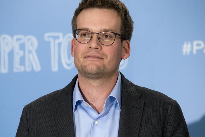 John Green poses at a photo call for the film <em>Paper Towns</em> in central London in June 2015.