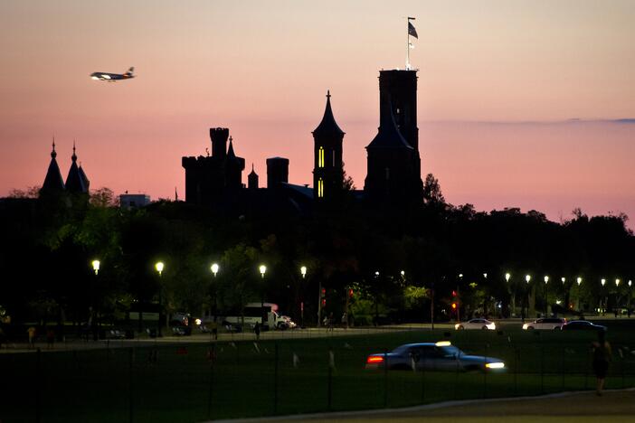 A view of the Smithsonian Institution Building in Washington, D.C., at sunset in September 2013.