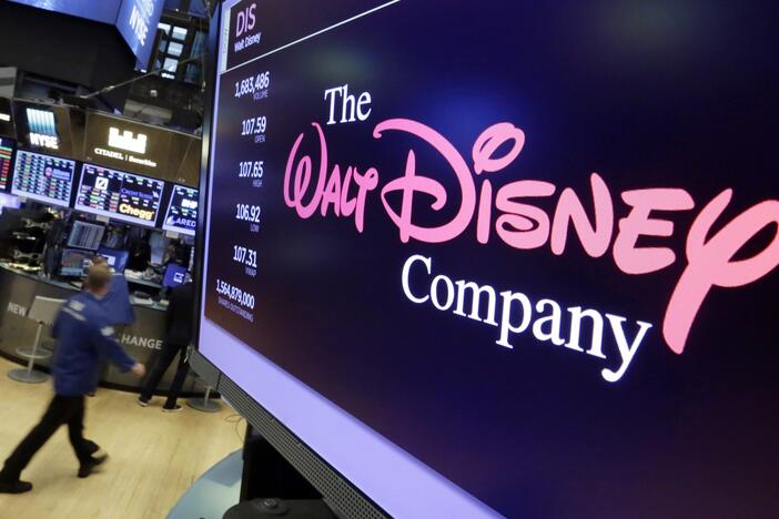The Walt Disney Co. logo appears on a screen above the floor of the New York Stock Exchange on Aug. 8, 2017.