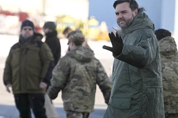 Vice President JD Vance arrives at Pituffik Space Base in Greenland, Friday, March 28, 2025.