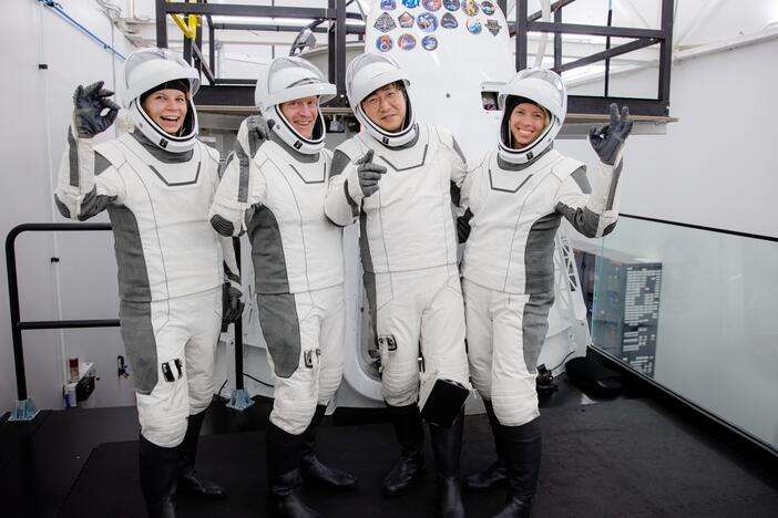 Fram2 mission astronauts who will be first to circle the Earth from pole to pole: From left to right: pilot Rabea Rogge, Mission specialist and medical officer Eric Phillips, mission commander Chun Wang and vehicle commander Jannicke Mikkelsen.