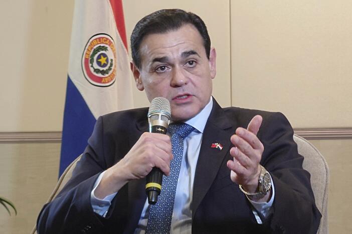 Paraguay Foreign Minister Rubén Ramírez Lezcano speaks during a press conference during his visit in Taipei, Taiwan.
