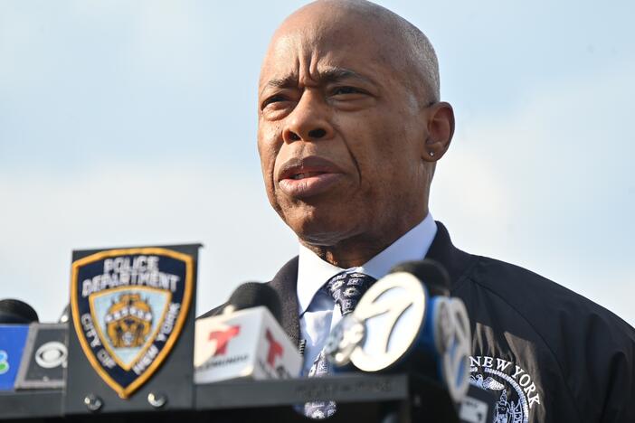 Mayor Eric Adams speaks at a news conference in Brooklyn, New York on March 29, 2025.