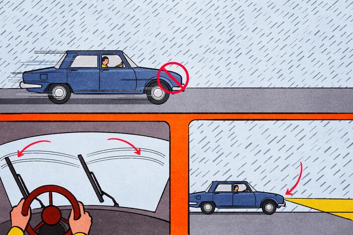 When driving in extremely rainy conditions, slow down<strong> </strong>and turn on your headlights.<strong> </strong>"I have a little saying that goes, 'if your wipers are going, your headlights are glowing,'" says Hector Carias, an officer with the California Highway Patrol.