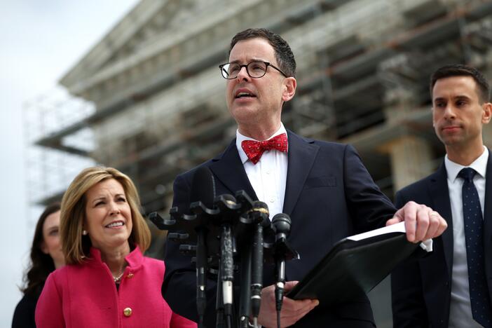 Alliance Defending Freedom lawyer John Bursch, representing South Carolina, speaks outside the U.S. Supreme Court as oral arguments are delivered in the case of Medina v. Planned Parenthood South Atlantic on April 2 in Washington D.C.