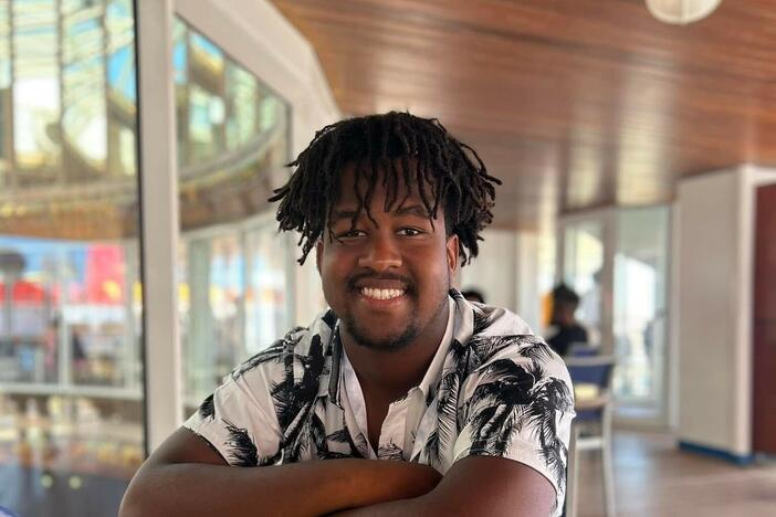 Calvin "CJ" Dickey Jr. is seen on a cruise with his family in 2023. He died July 12, 2024, after his first football practice at Bucknell University.