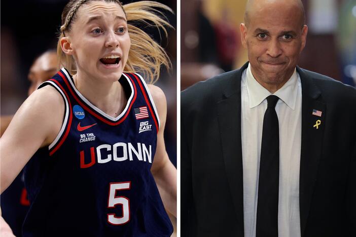 From left: Paige Bueckers, Cory Booker, Val Kilmer.
