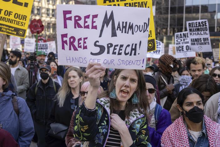 Protesters attend a demonstration in support of Palestinian activist Mahmoud Khalil in New York City on March 10.