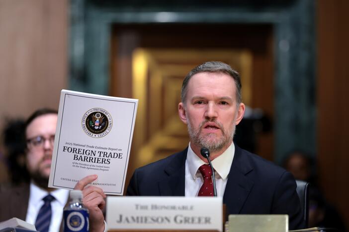 U.S. trade representative Jamieson Greer testifies before the Senate Finance Committee on April 8. Greer testified on President Trump's 2025 trade policy agenda.