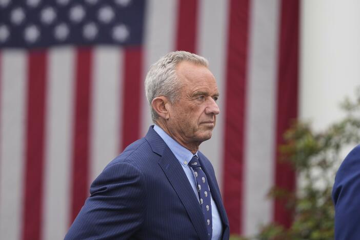 Health and Human Services Secretary Robert F. Kennedy Jr. arrives before President Trump speaks during an event to announce new tariffs Wednesday in the Rose Garden at the White House in Washington, D.C.
