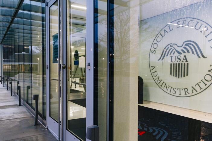 A closed entrance to the Social Security Administration headquarters sits empty in Woodlawn, Md., on March 20.
