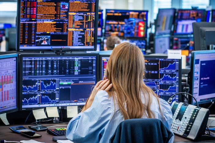 Employees in the trading room of Nordea Markets follow Monday's sharp stock market declines in Oslo, Norway. The Trump administration's tariffs are fueling concerns about the prospect of a recession, in the U.S. or globally.