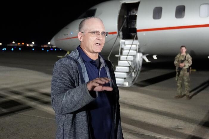 Paul Whelan speaks at Andrews Air Force Base, Md., following his release as part of a 24-person prisoner swap between Russia and the United States, Thursday, Aug. 1, 2024.