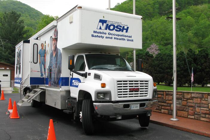 A NIOSH Black Lung surveillance van at the fire station in Wharton, W.Va.